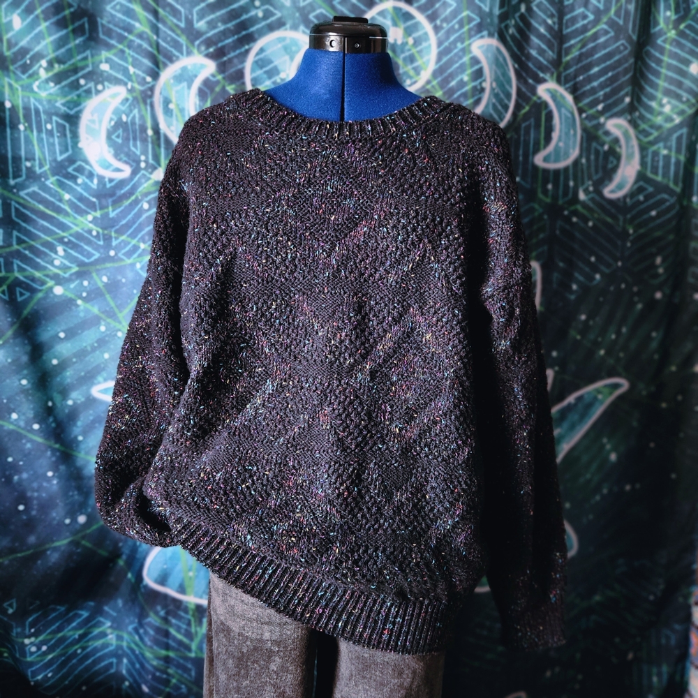 Vintage Protégé by Tag Knit Sweater - Black With Rainbow Flecks Size L